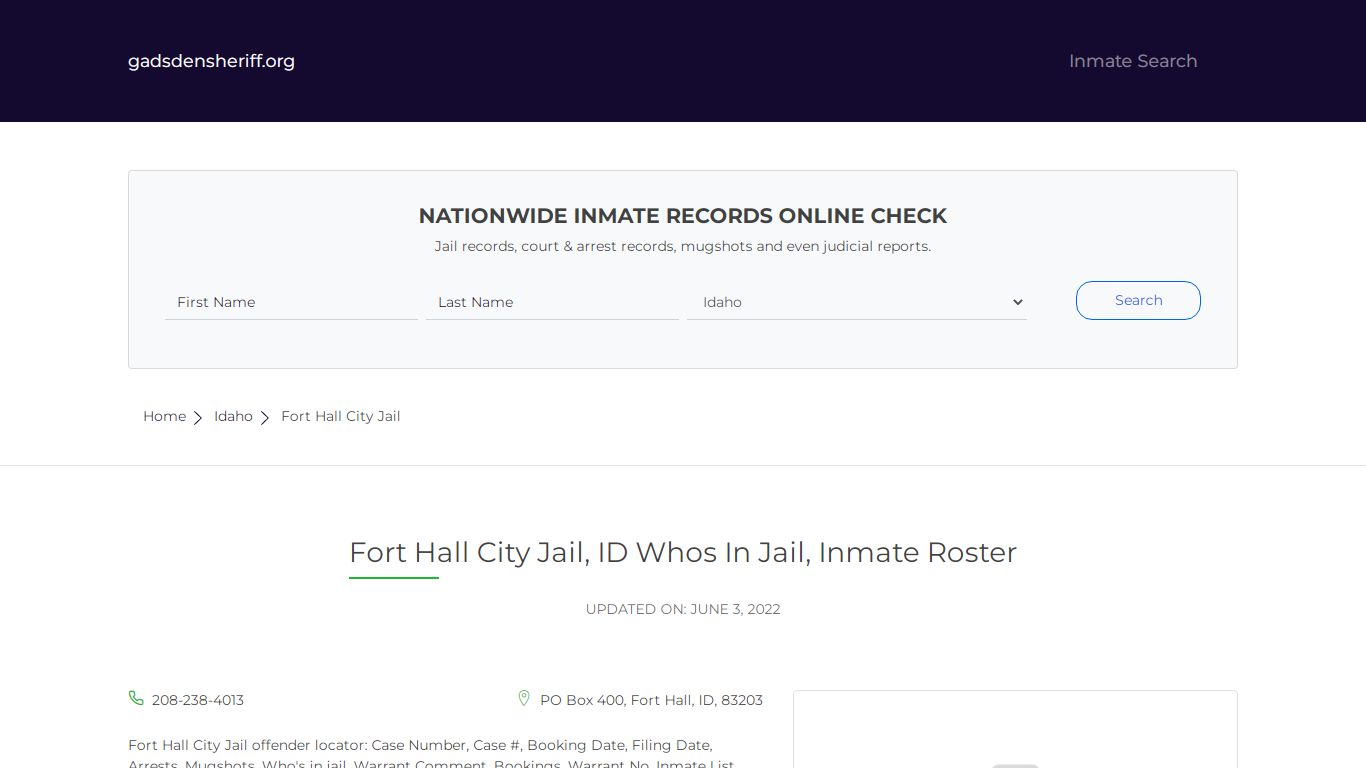 Fort Hall City Jail, ID Inmate Roster, Whos In Jail